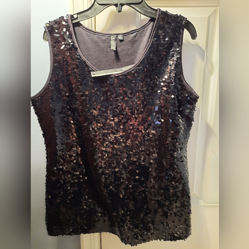 Sioni Black Sequin Sleeveless Tank Top Size S NWT